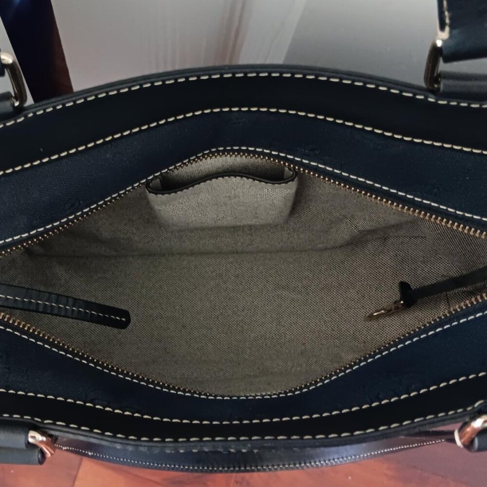 Dooney & Bourke Signature Logo Navy Canvas Bag Black Leather Straps and Trim - Picture 12 of 16
